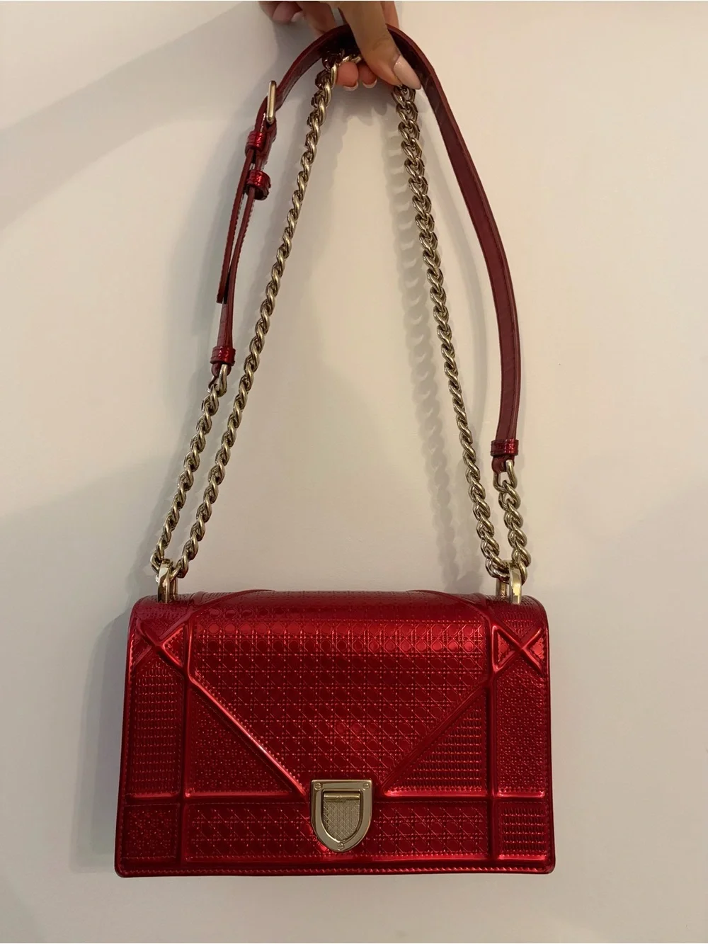 Dior Diorama Red Shoulder Bag with Champagne Gold Hardware